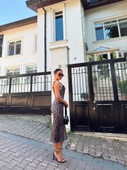 Kadın Dalgıç Kumaş Dijital Leopar Baskılı Midi Boy Elbise