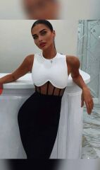 Kadın Dalgıç Kumaş Ortası Tüllü Elbise