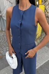 Midi Şortlu Ve Yelekli Viscon Takım 10167