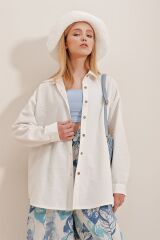 Kadın Keten Kumaş Oversize Gömlek