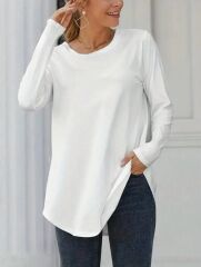 Kadın Uzun Kollu Yuvarlak Yaka Salaş Iki Iplik Bluz