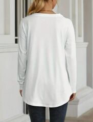Kadın Uzun Kollu Yuvarlak Yaka Salaş Iki Iplik Bluz