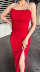 Kadın Ip Askılı Gipe Detay Maxi Boy Yırmaçlı Elbise