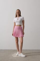 Beli Lastikli Mini Etek - Pembe