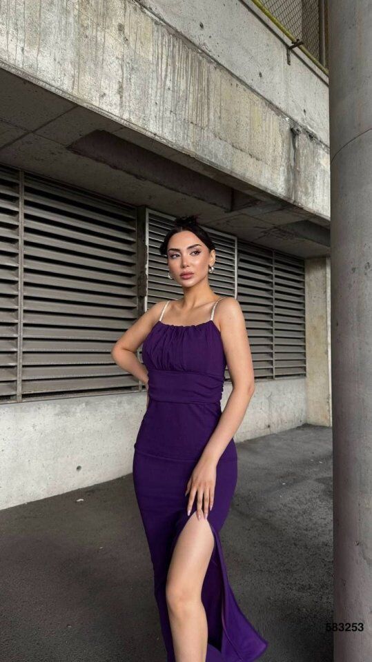 Kadın Ip Askılı Gipe Detay Maxi Boy Yırmaçlı Elbise