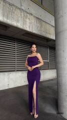 Kadın Ip Askılı Gipe Detay Maxi Boy Yırmaçlı Elbise