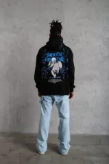 Erkek Yıldırım Baskılı Kapşonlu Sweat - Siyah