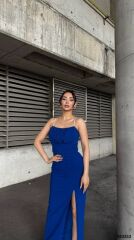 Kadın Ip Askılı Gipe Detay Maxi Boy Yırmaçlı Elbise