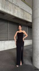 Kadın Ip Askılı Gipe Detay Maxi Boy Yırmaçlı Elbise