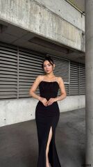 Kadın Ip Askılı Gipe Detay Maxi Boy Yırmaçlı Elbise