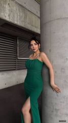 Kadın Ip Askılı Gipe Detay Maxi Boy Yırmaçlı Elbise