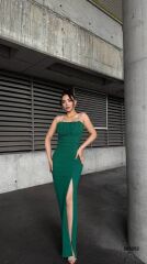 Kadın Ip Askılı Gipe Detay Maxi Boy Yırmaçlı Elbise