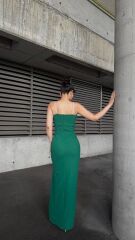 Kadın Ip Askılı Gipe Detay Maxi Boy Yırmaçlı Elbise