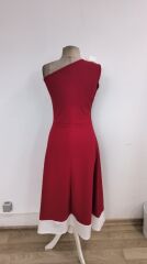 Kadın Tek Omuzu Açık Omuzlardan Kurdela Detaylı çift Renkli Ithal Krep Elbise