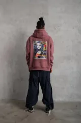 Erkek Baskılı Kapüşonlu Ve Kanguru Cepli Sweat - Gül Kurusu