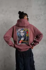 Erkek Baskılı Kapüşonlu Ve Kanguru Cepli Sweat - Gül Kurusu