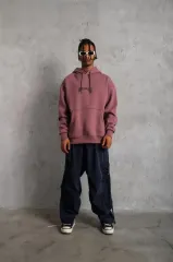 Erkek Baskılı Kapüşonlu Ve Kanguru Cepli Sweat - Gül Kurusu