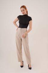 Çift Pens Detaylı Krem Pantolon