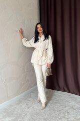 Bej Petek Jakar Kumaşlı Gömlek