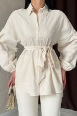 Bej Petek Jakar Kumaşlı Gömlek