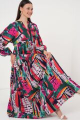 2423 Otantik Desenli Tesettür Elbise - ÇOK RENKLİ 2