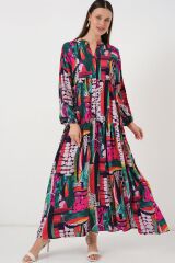 2423 Otantik Desenli Tesettür Elbise - ÇOK RENKLİ 2