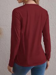 Kadın Uzun Kollu Bisiklet Yaka Desenli Viskon Bluz