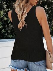 Kadın Kolsuz V Yaka Kalın Askılı Triko Bluz