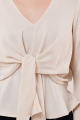 Ön Bağlamalı Volan Kol Ekru Bluz