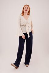 Ön Bağlamalı Volan Kol Ekru Bluz