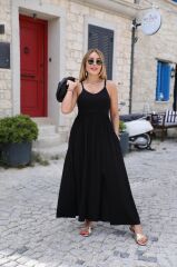 Kadın Sırttan çapraz Bağcıklı Yırtmaçlı Cepli Viskon Elbise