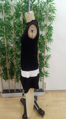 Kadın Sıfır Kol Yarı Balıkçı Yaka şerit Detaylı Ithal Krep Elbise