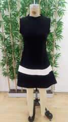 Kadın Sıfır Kol Yarı Balıkçı Yaka şerit Detaylı Ithal Krep Elbise