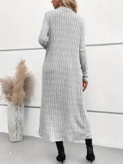 Kadın Uzun Kollu Yarı Balıkçı Yaka şardonlu Dalgıç Elbise Ve Uzun Hırka Ikili Takım