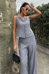 Sıfır Kollu Bluz Batik Desenli Pantolon İkili Takım 10181-08