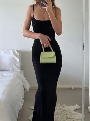 Kadın Kolsuz Askılı Bodycon Uzun Viskon Elbise