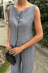 Sıfır Kollu Bluz Batik Desenli Pantolon İkili Takım 10181-08