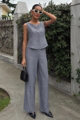 Sıfır Kollu Bluz Batik Desenli Pantolon İkili Takım 10181-08