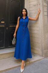 Kadın Düğme Detay Kuşak Dahil Elbise