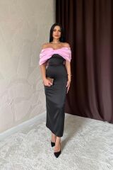 Pembe Önü Fiyonklu Elbise