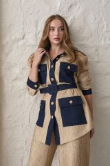 Sarı Garnili Cepli Gömlek Ve Pantolon Takım