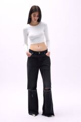 Bisiklet Yaka Dokulu Crop