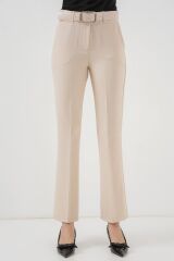 6538 Kemerli İspanyol Paça Pantolon - Krem