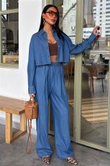 Denim Gömlek Plazzo Pantolon Takım 10163-08