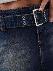 Kemer Detay Denim Mini Etek