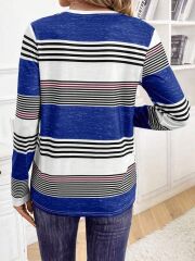 Kadın Uzun Kollu Bisiklet Yaka Düğme Detaylı Desenli Süprem Bluz