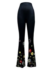 Kadın Yüksek Belli çiçek Desenli Ispanyol Paçalı Dalgıç Tayt Pantolon
