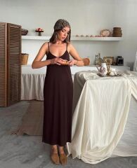 Kadın Siyah Asansör Askılı Çift Yırtmaçlı Helen Elbise