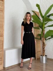 Kadın Kısa Kollu V Yaka Maxi Boy Elbise 124 Cm