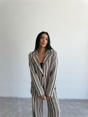 OTTOMAN ÇİZGİLİ CEKET-PANTOLON TK - Bej